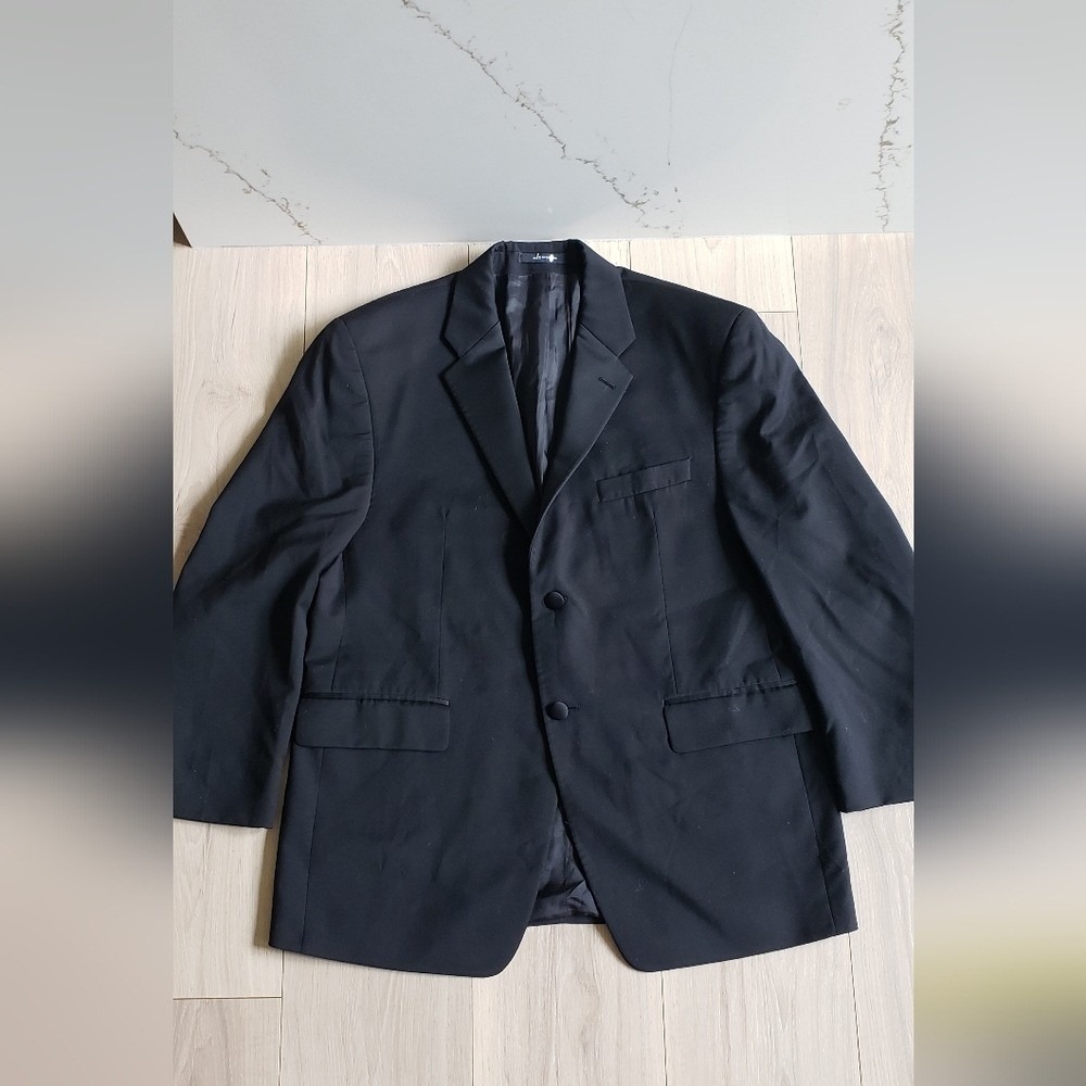 Calvin‎ Klein Tuxedo Jacket Mens 46L Black Pure Wool Sport Coat Made in Canada